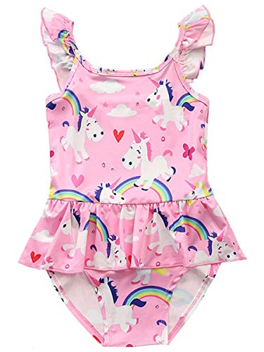 Baby Kinder Mädchen One-Piece Flamingo Einhorn Muster Badeanzüge Surfen Bademode Badebekleidung von FAIRYRAIN