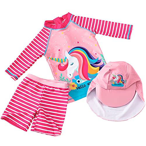 Baby Mädchen Zweiteiliger Cartoon Einhorn Badeanzug Top+Badeshorts+Hut Bademode UV Schutz Schützend für Wassersport von FAIRYRAIN