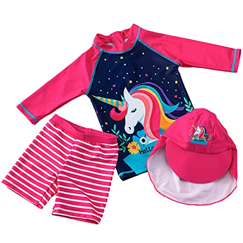 Baby Mädchen Zweiteiliger Cartoon Einhorn Badeanzug Top+Badeshorts+Hut Bademode UV Schutz Schützend für Wassersport von FAIRYRAIN