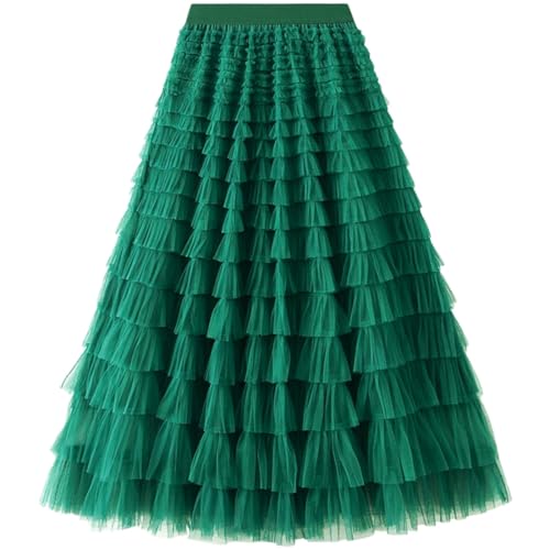 Damen Elastische Tüll Rock Lang Unterrock Midirock Faltenrock Knielange unregelmäßiges Maxirock Party Ballkleid Rock von FAIRYRAIN