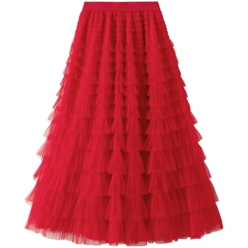 Damen Elastische Tüll Rock Lang Unterrock Midirock Faltenrock Knielange unregelmäßiges Maxirock Party Ballkleid Rock von FAIRYRAIN