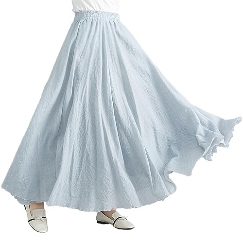 Damen Retro Langrock Elastische Taille Maxirock Baumwolle Leinen Double LayerLeinen Rock Sommerrock von FAIRYRAIN