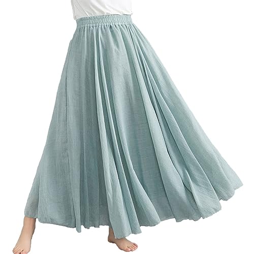 Damen Retro Langrock Elastische Taille Maxirock Baumwolle Leinen Double LayerLeinen Rock Sommerrock von FAIRYRAIN