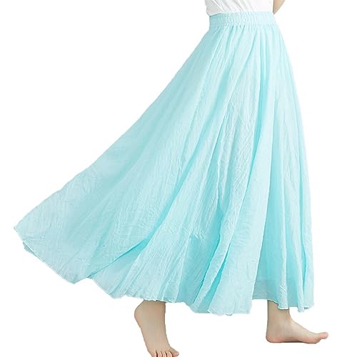 Damen Retro Langrock Elastische Taille Maxirock Baumwolle Leinen Double LayerLeinen Rock Sommerrock von FAIRYRAIN