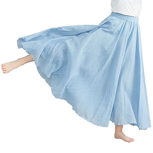 Damen Retro Langrock Elastische Taille Maxirock Baumwolle Leinen Double LayerLeinen Rock Sommerrock von FAIRYRAIN