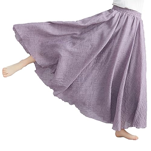 Damen Retro Langrock Elastische Taille Maxirock Baumwolle Leinen Double LayerLeinen Rock Sommerrock von FAIRYRAIN