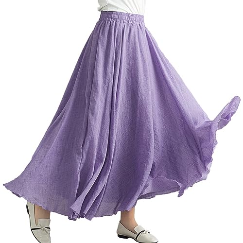 Damen Retro Langrock Elastische Taille Maxirock Baumwolle Leinen Double LayerLeinen Rock Sommerrock von FAIRYRAIN