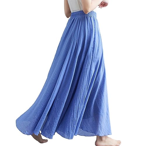 Damen Retro Langrock Elastische Taille Maxirock Baumwolle Leinen Double LayerLeinen Rock Sommerrock von FAIRYRAIN
