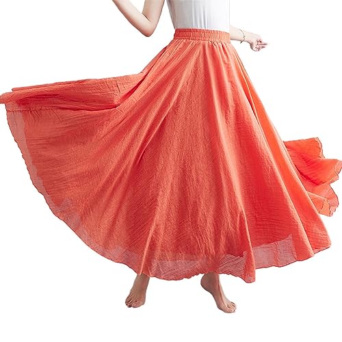 Damen Retro Langrock Elastische Taille Maxirock Baumwolle Leinen Double LayerLeinen Rock Sommerrock von FAIRYRAIN