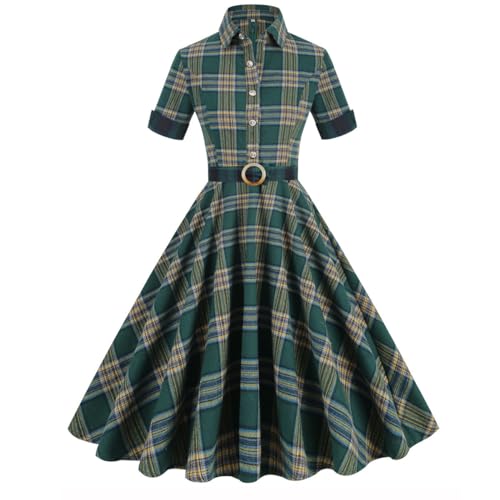 Damen elegant 1940er Vintage Swing Kleid Rockabilly Kleider Cocktailkleid Retro Kurzarm Peter Pan Kragen Sommer Kleider M von FAIRYRAIN