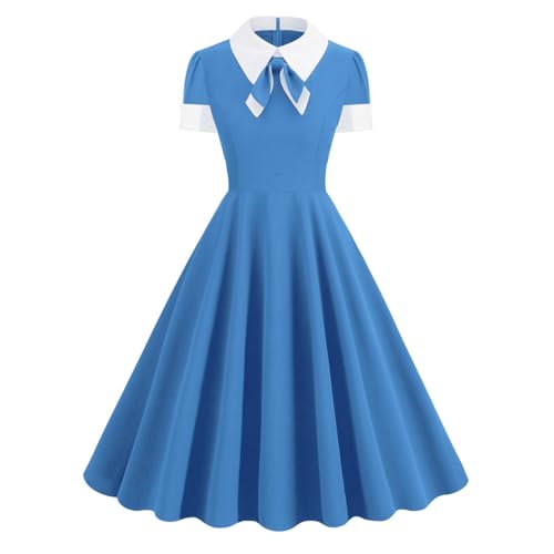 Damen elegant 1940er Vintage Swing Kleid Rockabilly Kleider Cocktailkleid Retro Kurzarm Peter Pan Kragen Sommer Kleider S von FAIRYRAIN