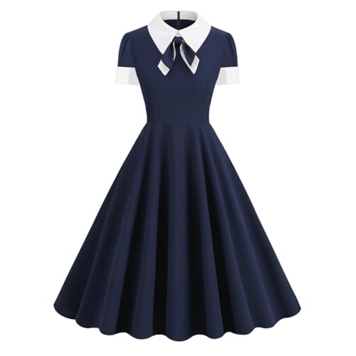 Damen elegant 1940er Vintage Swing Kleid Rockabilly Kleider Cocktailkleid Retro Kurzarm Peter Pan Kragen Sommer Kleider XL von FAIRYRAIN