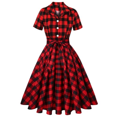 Damen elegant 1940er Vintage Swing Kleid Rockabilly Kleider Cocktailkleid Retro Kurzarm Peter Pan Kragen Sommer Kleider XL von FAIRYRAIN