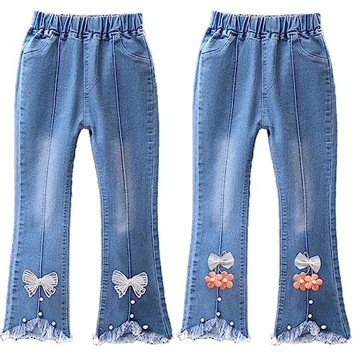 FAIRYRAIN 2 Pack Little Kids Mädchen Jeans Leggings Skinny Fit Denim Hose mit elastischer Taille Kleinkinder Hose 110 von FAIRYRAIN
