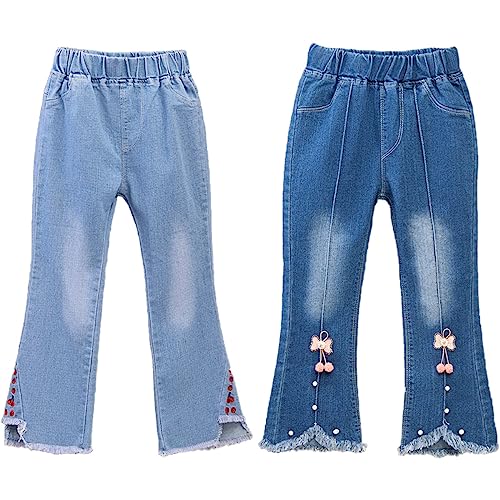 FAIRYRAIN 2 Pack Little Kids Mädchen Jeans Leggings Skinny Fit Denim Hose mit elastischer Taille Kleinkinder Hose 120 von FAIRYRAIN