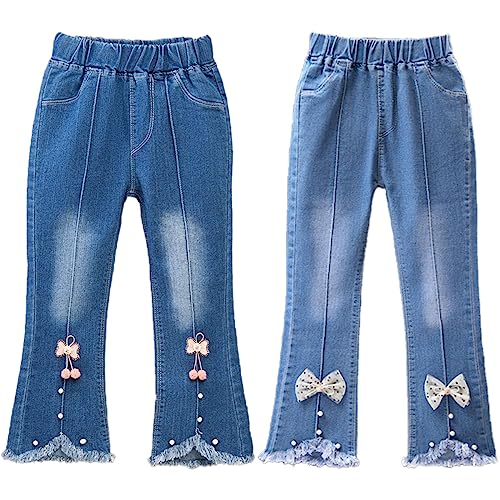 FAIRYRAIN 2 Pack Little Kids Mädchen Jeans Leggings Skinny Fit Denim Hose mit elastischer Taille Kleinkinder Hose 120 von FAIRYRAIN