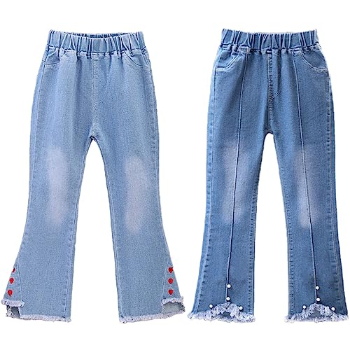 FAIRYRAIN 2 Pack Little Kids Mädchen Jeans Leggings Skinny Fit Denim Hose mit elastischer Taille Kleinkinder Hose 140 von FAIRYRAIN