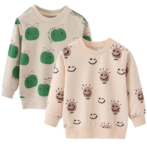 FAIRYRAIN 2 Pack of Kinder Jungen Mädchen Pullover Sweatshirt Langarm Baumwolle Dinosaurier Bagger Traktor Oberteile Streetwear 2T von FAIRYRAIN