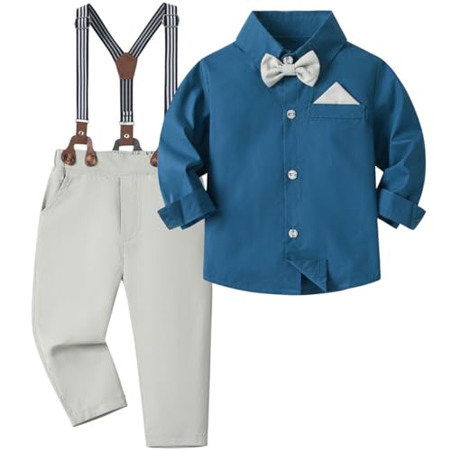 FAIRYRAIN 2-Teiliges Kleinkind Jungen Babyanzug Gentleman Kinder Langarm Hemd + Hose mit Träger Anzug Kleidung Se von FAIRYRAIN