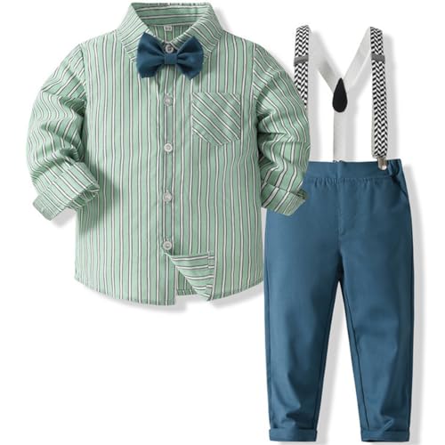 FAIRYRAIN 2-Teiliges Kleinkind Jungen Babyanzug Gentleman Kinder Langarm Hemd + Hose mit Träger Anzug Kleidung Se von FAIRYRAIN
