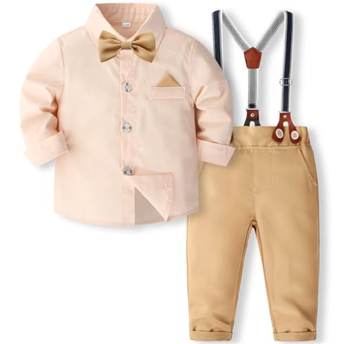 FAIRYRAIN 2-Teiliges Kleinkind Jungen Babyanzug Gentleman Kinder Langarm Hemd + Hose mit Träger Anzug Kleidung Se von FAIRYRAIN