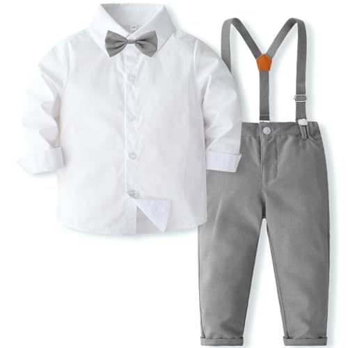 FAIRYRAIN 2-Teiliges Kleinkind Jungen Babyanzug Gentleman Kinder Langarm Hemd + Hose mit Träger Anzug Kleidung Se von FAIRYRAIN