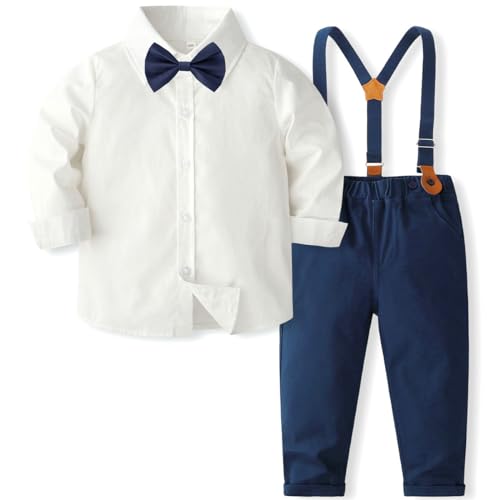 FAIRYRAIN 2-Teiliges Kleinkind Jungen Babyanzug Gentleman Kinder Langarm Hemd + Hose mit Träger Anzug Kleidung Se von FAIRYRAIN