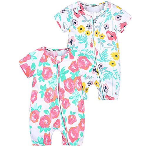 FAIRYRAIN 2-teilig Kinder Kleinkind Mädchen Jungen Sommer Schlafanzug Bekleidung Short Sleeve Kurzer Overall Jumpsuit Drucken Spielanzug 73(6-12 M) von FAIRYRAIN