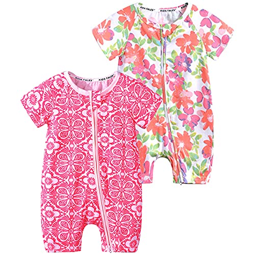 FAIRYRAIN 2-teilig Kinder Kleinkind Mädchen Jungen Sommer Schlafanzug Bekleidung Short Sleeve Kurzer Overall Jumpsuit Drucken Spielanzug 80(12-18 M) von FAIRYRAIN