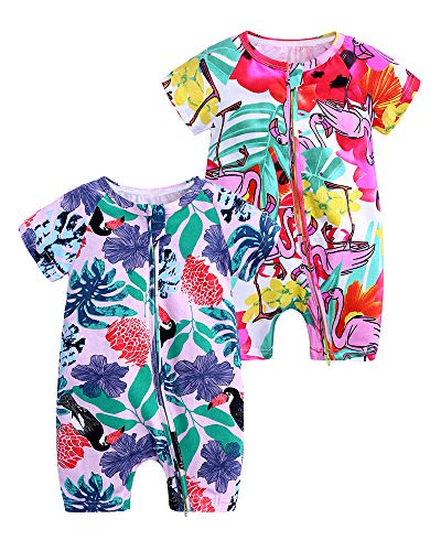 FAIRYRAIN 2-teilig Kinder Kleinkind Mädchen Jungen Sommer Schlafanzug Bekleidung Short Sleeve Kurzer Overall Jumpsuit Drucken Spielanzug 90(18-24 M) von FAIRYRAIN