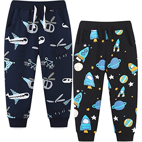 FAIRYRAIN 2er Pack Jungen Jogginghose Baumwolle Sweathose Karikatur Gedruckt Kordelzug Freizeithose Sporthose 5T von FAIRYRAIN