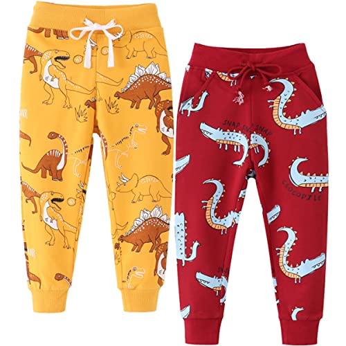 FAIRYRAIN 2er Pack Jungen Jogginghose Baumwolle Sweathose Karikatur Gedruckt Kordelzug Freizeithose Sporthose 5T von FAIRYRAIN