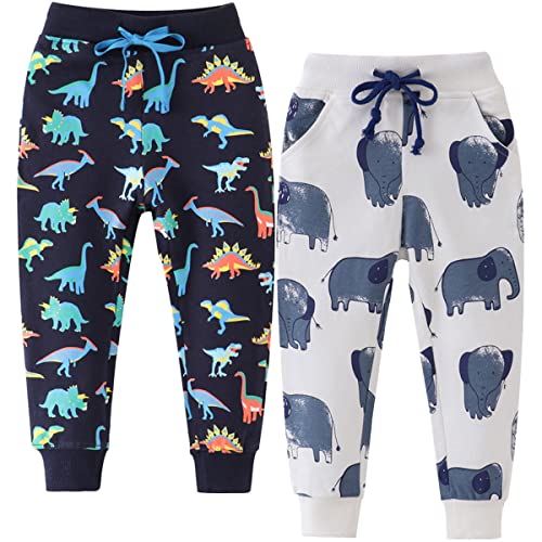 FAIRYRAIN 2er Pack Jungen Jogginghose Baumwolle Sweathose Karikatur Gedruckt Kordelzug Freizeithose Sporthose 5T von FAIRYRAIN