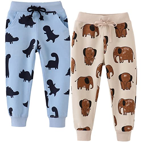 FAIRYRAIN 2er Pack Jungen Jogginghose Baumwolle Sweathose Karikatur Gedruckt Kordelzug Freizeithose Sporthose 6T von FAIRYRAIN
