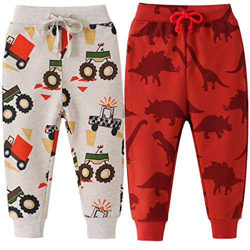 FAIRYRAIN 2er Pack Kinder Junge Sweathose Kids Karikatur Drucken Sporthose Jogger Pants Hose Babyhose Jogginghose 4T von FAIRYRAIN