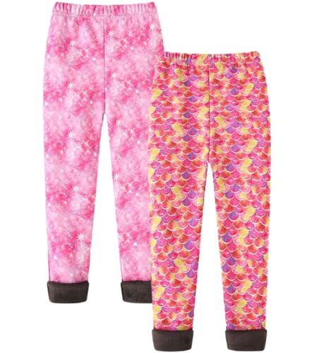 FAIRYRAIN 2er-Pack Kinder Mädchen Baumwolle Winter Dicke Warme Lange Hosen Thermoleggings Winterleggins Druck Fleece Gefüttert Leggings von FAIRYRAIN