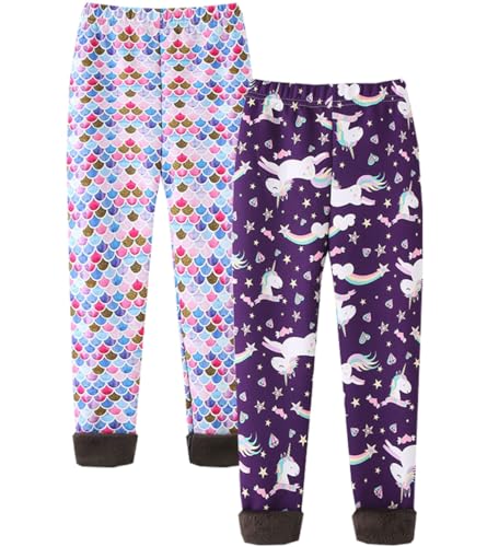 FAIRYRAIN 2er-Pack Kinder Mädchen Baumwolle Winter Dicke Warme Lange Hosen Thermoleggings Winterleggins Druck Fleece Gefüttert Leggings von FAIRYRAIN
