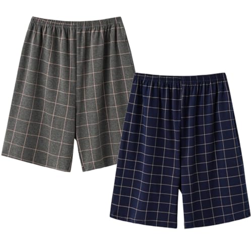 FAIRYRAIN 2er Pack Pyjamahose Herren Schlafanzughose Schlafhose Schlafshorts Baumwolle Kariert Kurze/Lang Hosen Sommerhose Loungehose von FAIRYRAIN