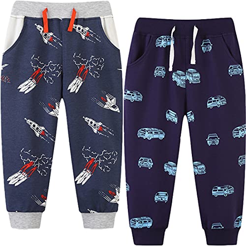 FAIRYRAIN 2er-Pack Unisex Jungen Mädchen Kinder Baumwolle Pants Hose Dinosaurier Karikatur Gedruckt Freizeithose Sporthose Jogginghose Sweathose 4T von FAIRYRAIN