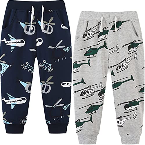 FAIRYRAIN 2er-Pack Unisex Jungen Mädchen Kinder Baumwolle Pants Hose Dinosaurier Karikatur Gedruckt Freizeithose Sporthose Jogginghose Sweathose 4T von FAIRYRAIN