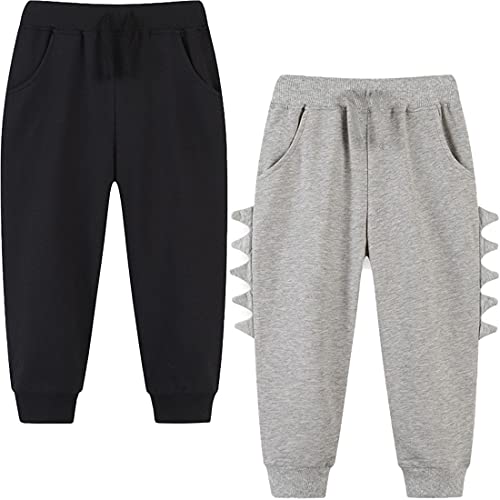 FAIRYRAIN 2er-Pack Unisex Jungen Mädchen Kinder Baumwolle Pants Hose Dinosaurier Karikatur Gedruckt Freizeithose Sporthose Jogginghose Sweathose 7T von FAIRYRAIN