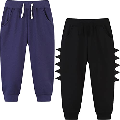 FAIRYRAIN 2er-Pack Unisex Jungen Mädchen Kinder Baumwolle Pants Hose Dinosaurier Karikatur Gedruckt Freizeithose Sporthose Jogginghose Sweathose 7T von FAIRYRAIN