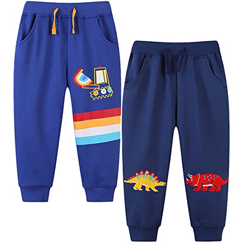 FAIRYRAIN 2er-Pack Unisex Jungen Mädchen Kinder Karikatur Drucken Freizeithose Baumwolle Sporthose Hose Jogginghose Sweathose (Pants#A, 122-128) von FAIRYRAIN
