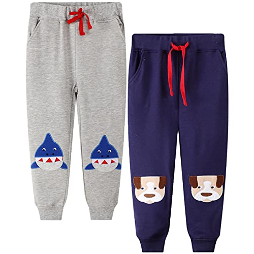 FAIRYRAIN 2er-Pack Unisex Jungen Mädchen Kinder Karikatur Drucken Freizeithose Baumwolle Sporthose Hose Jogginghose Sweathose (Pants#F, 110-116) von FAIRYRAIN