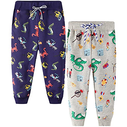 FAIRYRAIN 2er-Pack Unisex Jungen Mädchen Kinder Karikatur Drucken Freizeithose Baumwolle Sporthose Hose Jogginghose Sweathose (Pants#G, 104-110) von FAIRYRAIN