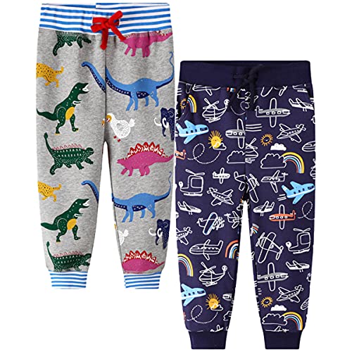 FAIRYRAIN 2er-Pack Unisex Jungen Mädchen Kinder Karikatur Drucken Freizeithose Baumwolle Sporthose Hose Jogginghose Sweathose (Pants#J, 104-110) von FAIRYRAIN