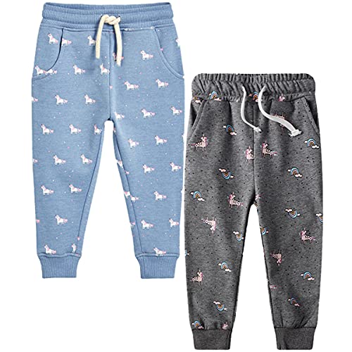 FAIRYRAIN 2er-Pack Unisex Jungen Mädchen Kinder Karikatur Drucken Freizeithose Baumwolle Sporthose Hose Jogginghose Sweathose (Pants#K, 110-116) von FAIRYRAIN