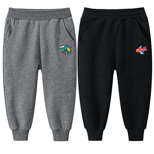 FAIRYRAIN 2er-Pack Unisex Kinder Jungen Mädchen Hose Jogginghose Sweathose Karikatur Drucken Elastische Freizeithose 100 von FAIRYRAIN
