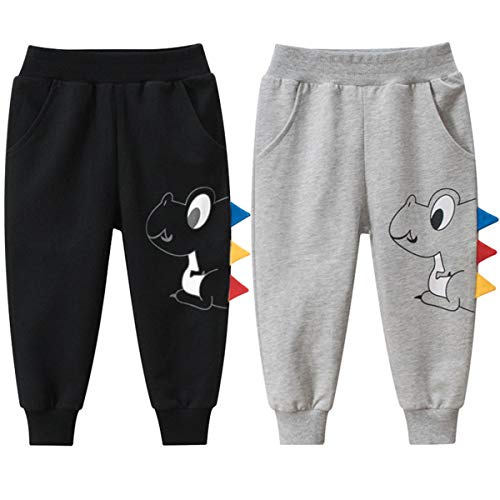 FAIRYRAIN 2er-Pack Unisex Kinder Jungen Mädchen Hose Jogginghose Sweathose Karikatur Drucken Elastische Freizeithose 140 von FAIRYRAIN