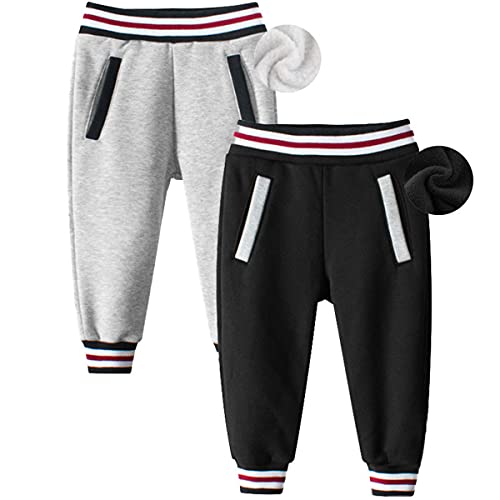 FAIRYRAIN 2er-Pack Unisex Kinder Jungen Mädchen Hose mit Fleecefütterung Warm Karikatur Drucken Jogginghose Sweathose Elastische Freizeithose 100 von FAIRYRAIN